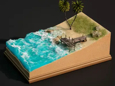 Beach Ocean Animated 3D model