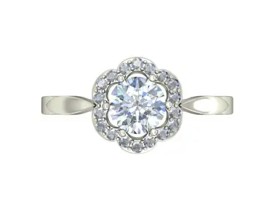 Elegant Floral Diamond Ring in Sterling Silver 3D print model