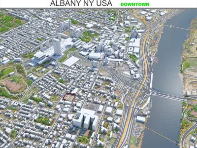 Albany Downtown in New York USA Low-poly 3D model