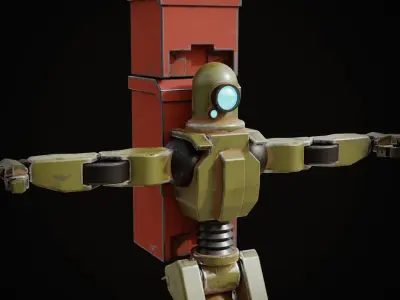 The Grabber robot riding tricycle with boxes Low-poly 3D model