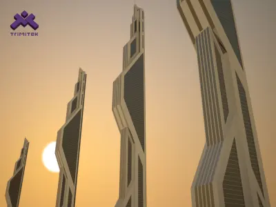 Futuristic Sci-Fi Skyscraper 01 Low-poly 3D model