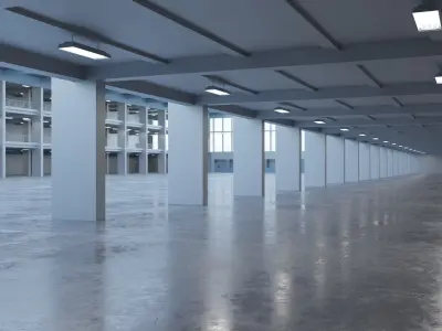 Industrial Hall Interior 1 Low-poly 3D model