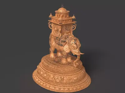 Golden Elephant Figurine  Low-poly 3D model