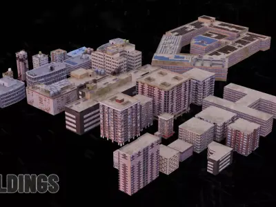 Urban Environment Premade Buildings Rooftop Pack Low-poly 3D model