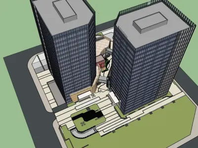 simple building with shopping mall and glass facade 3D model