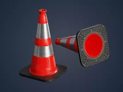 Red traffic cone with reflector PBR Game-Ready Low-poly 3D model
