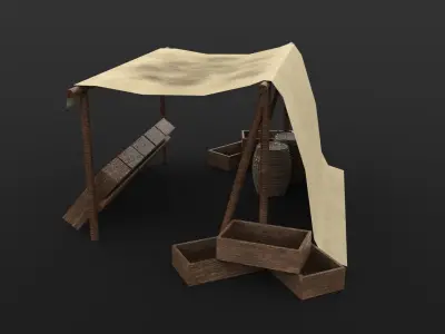 Market Stall Set Low-poly 3D model