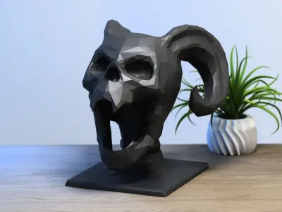 Skull dragon horns low-poly  scream Headphone Stand Cyborg  3D print model