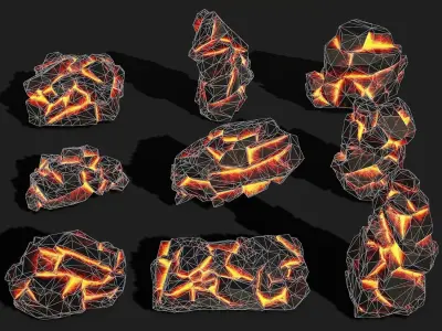 Mountain lave Rocks - PBR Pack 14 Low-poly 3D model