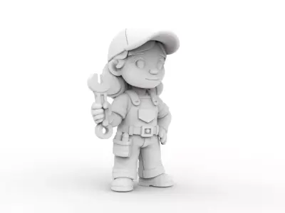 Cartoon Mechanic Girl 3D Printable 3D print model
