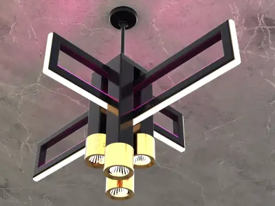 Black Lighting 4 spot with led ros and white Chandelier 3D model 3D model