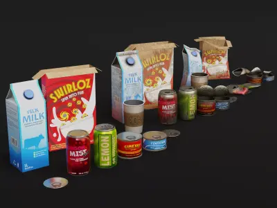 Urban Trash Props - Clean Dirty And Crushed Products Low-poly 3D model