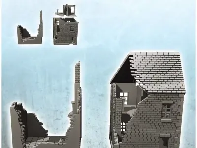 Set of two brick buildings with floors 28 - Modern WW2 WW1 World 3D print model