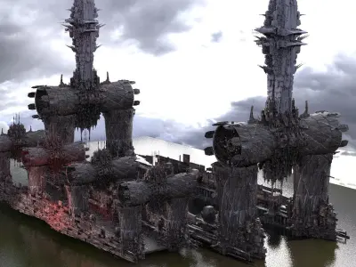 Ancient Sci-Fi ruin Bridge 3 versions 3D model