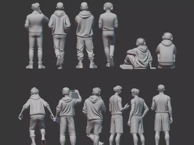 Street style man boy figure set for diorama 3D print model