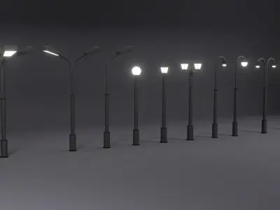 Low Poly Street Lights Low-poly 3D model