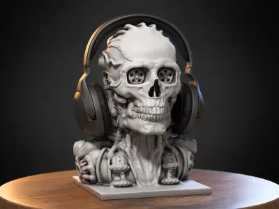 Robot Skull Headphone Stand Cyborg Headset Stand 3D print model 3
