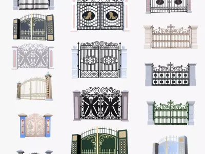 Ornamental Metal Gates Collection Low Poly PBR 3D Assets 3D Model Pack