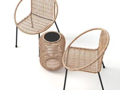 Rattan Table with Chairs 3D model
