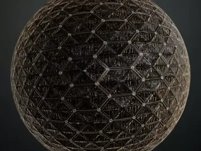 Black Sci-fi Geodesic Wall Mesh PBR Seamless Texture