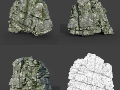 Low poly Mossy Cracked Modular Rock 220112 Low-poly 3D model