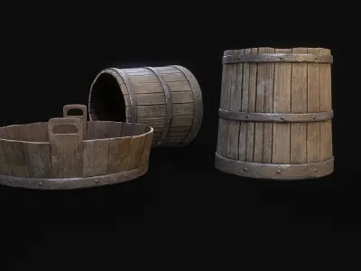 Medieval Washbowl and bucket Low-poly 3D model