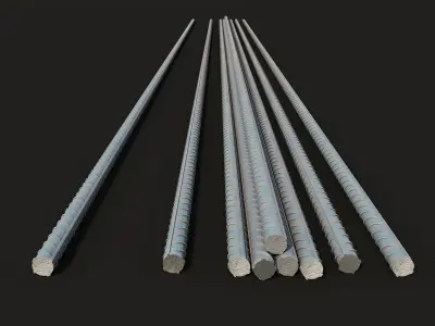 Corroded steel rebar Rusty reinforcement  Building materials 3D model