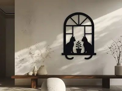 Cats on Window Sill Wall Decor 3D model