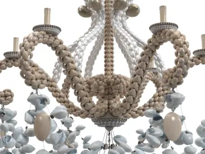 Vintage Palm Beach Shell Seashell 6 Light Chandelier PBR 3D model
