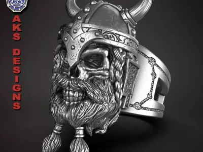  skull Ring jewelry Ancient viking warrior v1 3D print model