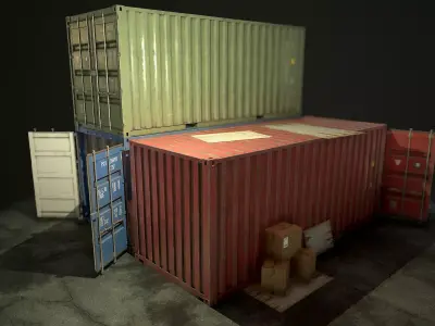Shipping Container Asset Bundle Low-poly 3D model