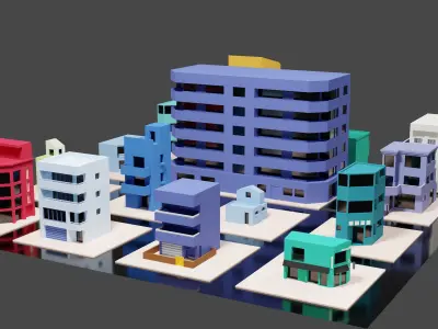 Low poly simple Japanese style buildings Low-poly 3D model