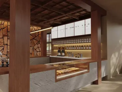Modern Wooden Coffee Shop Interior 3D model