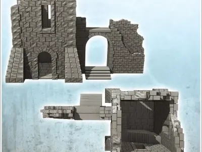 Ruined building with stone tower and staircase under arch 32 - M 3D print model