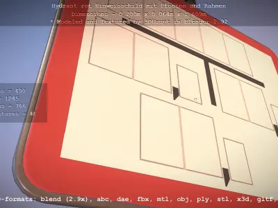 Hinweisschild Hydrant Rot mit Pfosten und Rahmen Low-poly 3D model