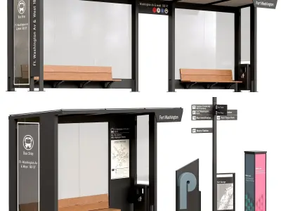 Bus Stop - Set01 Low-poly 3D model