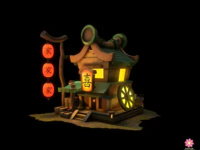 Game Ready Chinese Food Court Low-poly 3D model