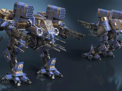 Heavy Assault Mech Walker Blue Warhammer Style 3D model