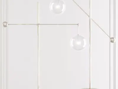 Restoration Hardware Glass Globe Mobile LEVER FLOOR LAMP Nickel 3D model