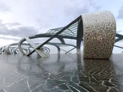 Futuristic Curved Pavilion- Architectural Background- V2U1 Low-poly 3D model