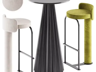 PLISSE High Table and Fox Counter Bar stool by Woo furniture 3D model