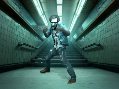 Zombie Commuter in Torn Clothes Low-poly 3D model