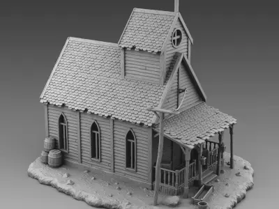 Church with cross on top 3D print model