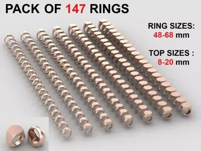 octagonal Signet Ring in All sizes 267-MWCG-2 3D Model Pack