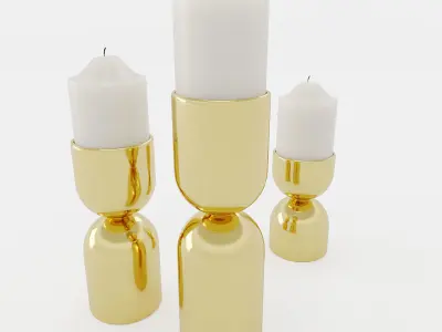 John Richard Three Antique Brass Candle Holder Set 3D model