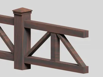 Modular wooden fence set Low-poly 3D model
