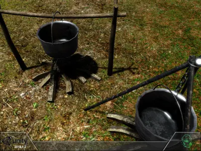 Bonfire two pots and fire pit Low-poly 3D model