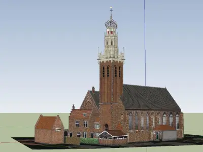 Architecture-Religion-God-Culture-Temple-02 church with clock... 3D model