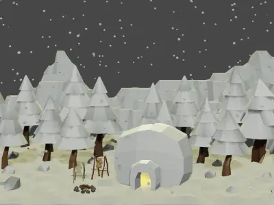 Winter Set snowy landscape with trees and snow 3D model