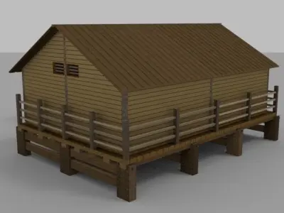 Wooden House With External Area Low-poly 3D model
